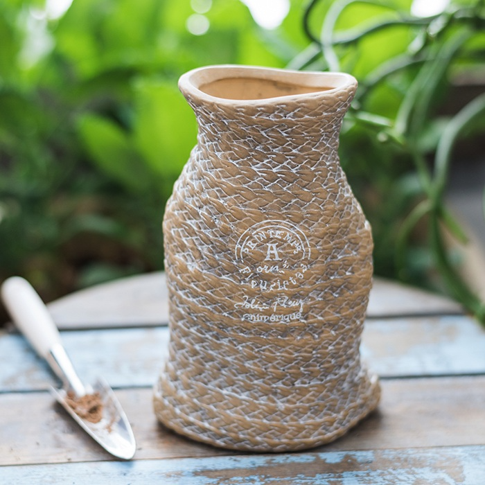 Rustieke Keramische Plantenpot Terrana Jute | Henneptas Ontwerp met Touwhandvatten | Decoratieve Accent voor Binnen en Buiten | Tuin Woonkamer