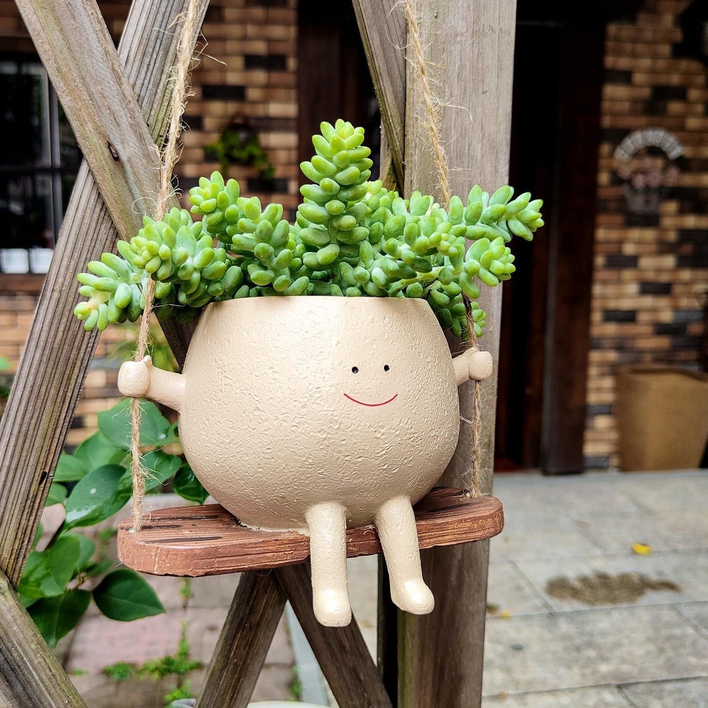 Smiley Hangende Plantenbak Liva Swing | Houten Swing Plantenpot | Decoratieve Accent voor Binnen en Buiten | Balkon Tuin Vensterbank