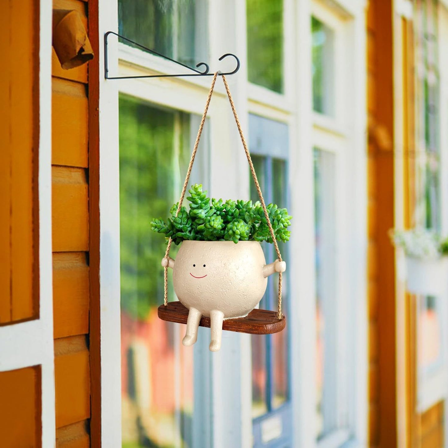 Smiley Hangende Plantenbak Liva Swing | Houten Swing Plantenpot | Decoratieve Accent voor Binnen en Buiten | Balkon Tuin Vensterbank