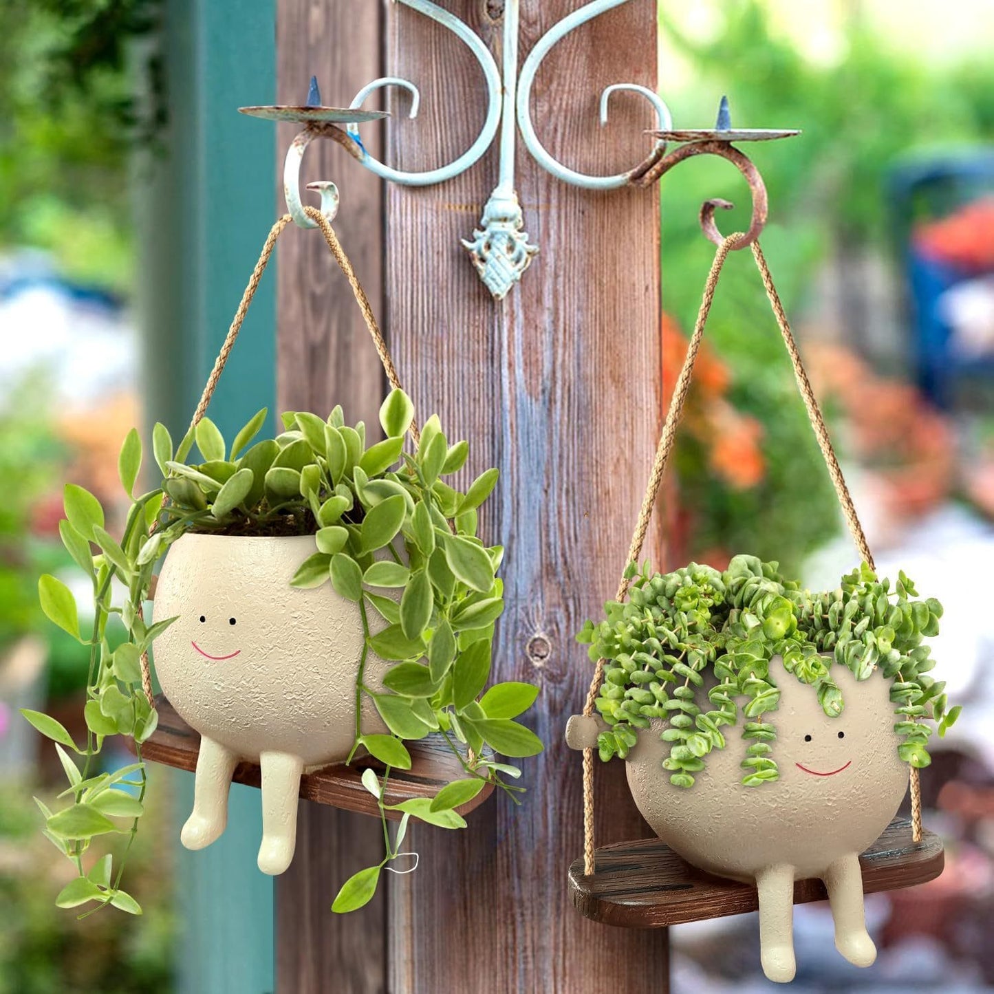 Smiley Hangende Plantenbak Liva Swing | Houten Swing Plantenpot | Decoratieve Accent voor Binnen en Buiten | Balkon Tuin Vensterbank